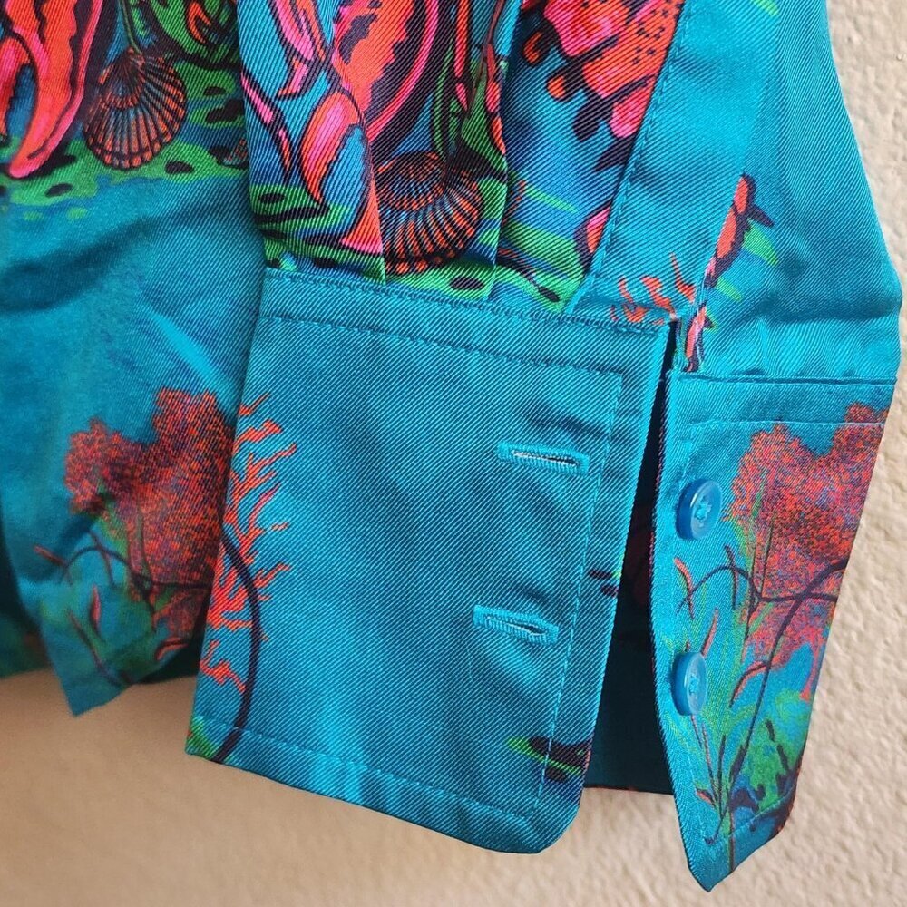 J Crew Collection Shirt Womens 6 Silk Lobster Print Button Up Reimagined Ocean - Picture 3 of 13